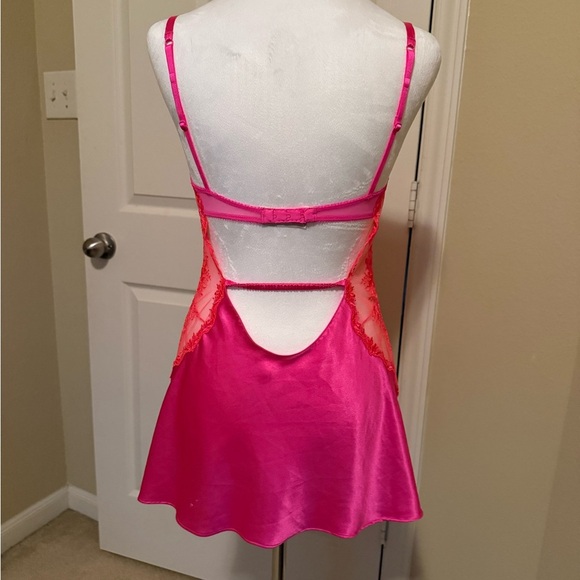 Victoria's Secret Fuchsia Satin Chemise with Lace - Picture 2 of 7